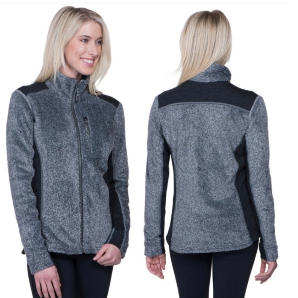 Kühl Alpenlux Fleece Jacket Womens Large Gray Black Full Zip Mock Neck Gorpcore